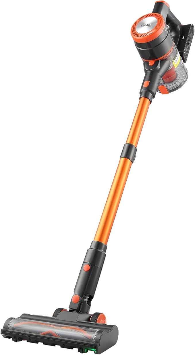VEVOR Cordless Vacuum Cleaner, 40KPA Max Suction, Rechargeable Anti-Tangle Stick Vacuum with LED Display Screen, Lightweight Handheld Vac with 47mins Runtime for Home, Carpet, Pet Hair, Hard Floor