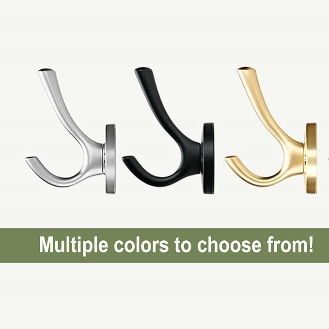 Matte Black Wall Hooks, 4 Pack Heavy Duty Coat Towel Hook Metal Double Backpack Hook Wall Mounted, Bath Towel Hooks for Entryway Cubicle Bathroom Closet Garage