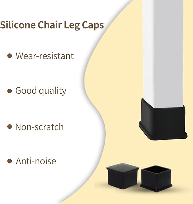 Flyshop Durable Non-Marking Silicone Chair Leg Caps Tips Floor Protectors Square Furniture Table Leg Covers, 20pcs, Black, 20 mm x 20 mm, 13/16" x 13/16"