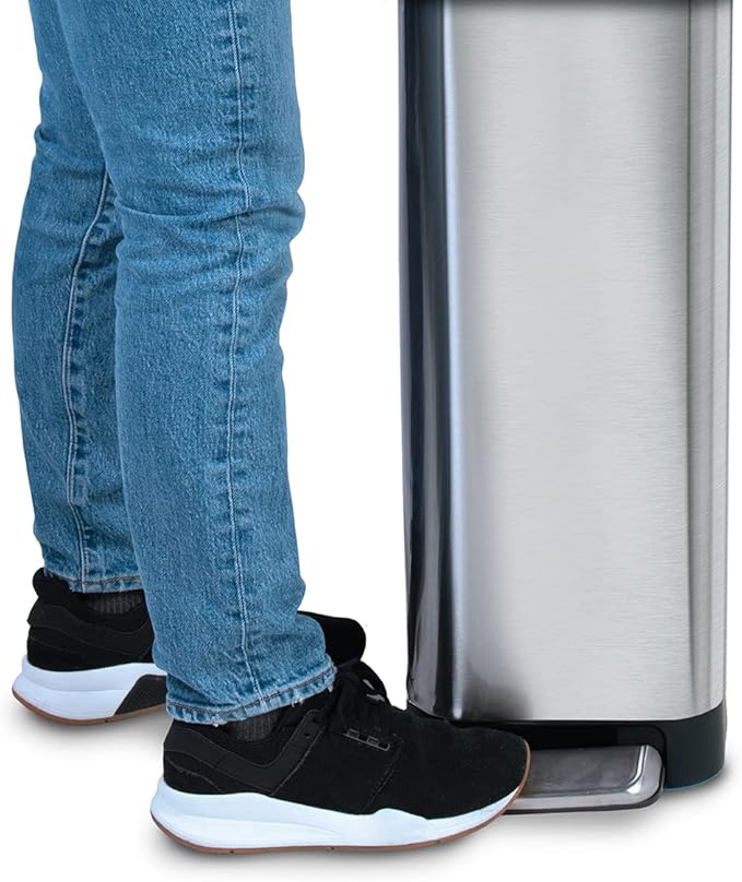 Glad Slim Trash Can with Clorox Odor Protection - Narrow Kitchen Garbage Bin with Soft Close Lid, Step On Foot Pedal and Waste Bag Roll Holder, Stainless Steel, 45 Liter