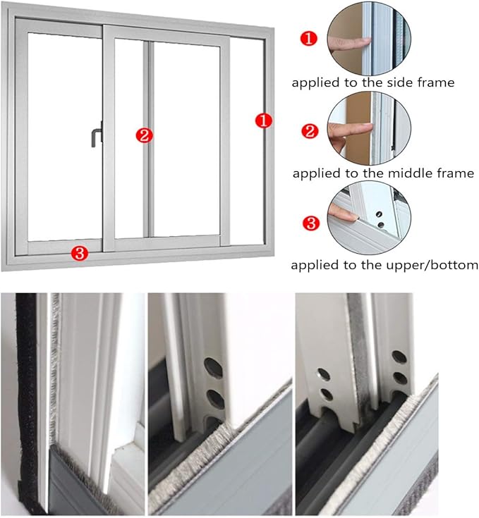 Brush Weather Stripping Window Insulation Sealer for Winter, Self Adhesive Weatherstripping for Doors (16ft x11/32 Backing x 9/16 Brush inch, Black)