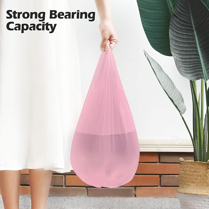 2-4 Gallon Portable Trash Bags,60 Counts Thicken portable Small Garbage Bags for Office, Kitchen,Bedroom Trash Can,Strong Trash Bags(Pink)