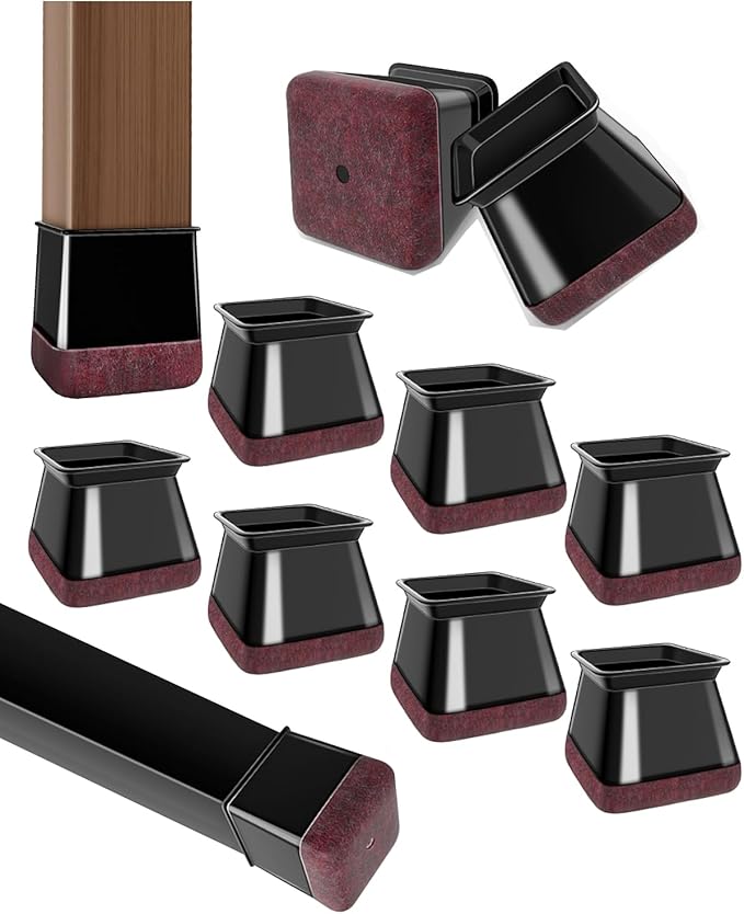 20 Pcs Chair Leg Floor Protectors for Hardwood Floors, Black Rubber Furniture Sliders with Felt, Silicone Furniture Leg Caps Covers (Fit Square Diameter:0.81" to 1")