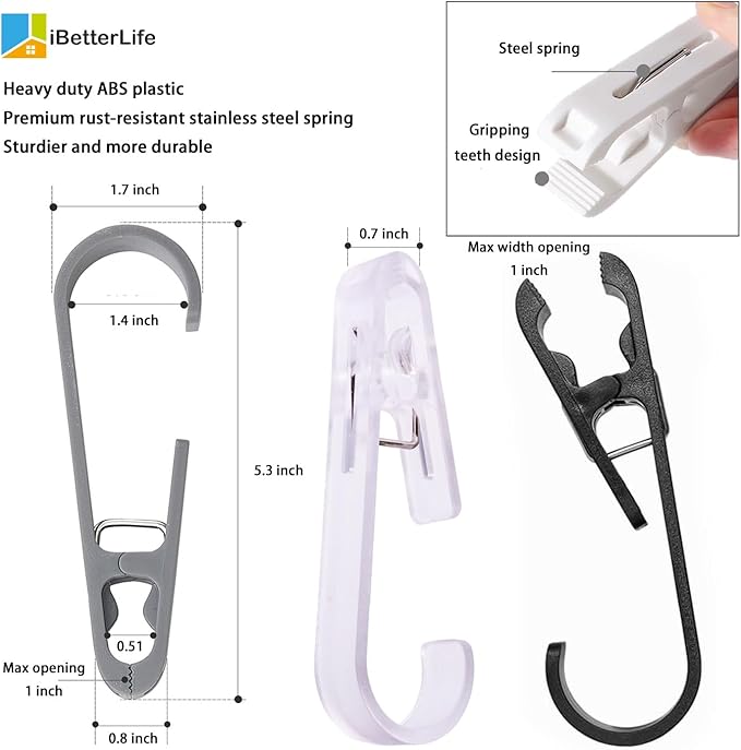 iBetterLife Laundry Hooks Hanging Clips - 4Pcs Heavy Duty Outdoor Clothes Pins, Closet Organizer Single Clip Hangers Clamps Socks Boot Bras Underwear Kids Towels for Bathroom Wardrobe Kitchen Office
