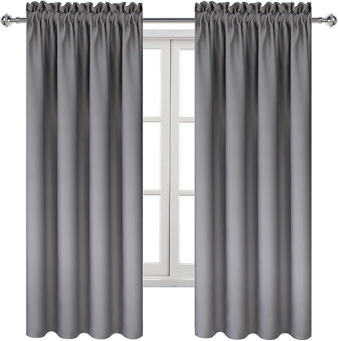 DWCN Blackout Curtains for Bedroom - Thermal Insulated Privacy Energy Saving Rod Pocket Drapes for Living Room, W 38 x L 63 Inch, Grey, Set of 2