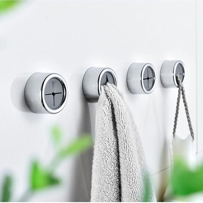 iBetterLife Adhesive Towel Holder for Kitchen - 4 Pack Dish Towel Hooks for Cabinet, Push Hand Towel Hanger, Dish Cloth Rag Holder for Home Bathrooms, Kitchens, Garages, RV, Within Easy Reach, Grey