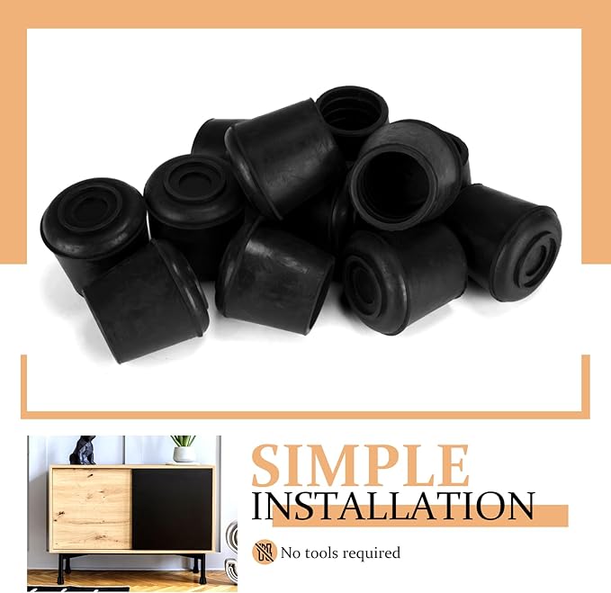 1-1/8” Round Rubber Chair Leg Tips Caps, Chair Leg Floor Protectors, Non-Slip Chairs Legs Caps, Stool Feet Protectors Cap, Folding Metal Chairs Legs Tip Replacement (Black, 8 Pack)