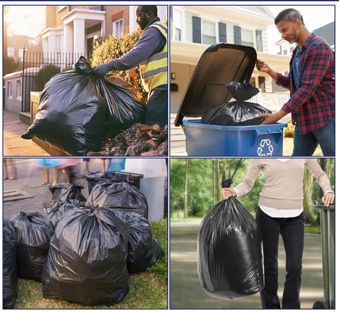 Teivio 55-60 Gallon Black Trash Bags | 170 Bags Extra Large Multi-Use Heavy Duty Commercial Garbage Bags | Lawn And Leaf Bags | Outdoor Yard Waste Bag | Contractor Workshops Trash Bin Liner
