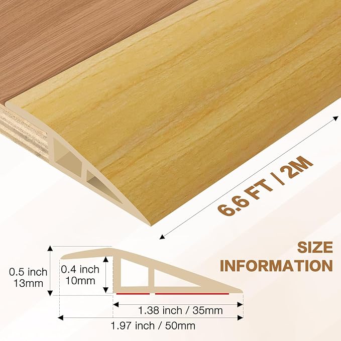 Floor Transition Strip Vinyl Door Threshold Ramp Self Adhesive Carpet Edging Strip Doorway Edge Trim, Overlap Edge Reducer for Laminate Carpet, Floor, Tile (Raw Wood Grain, 1/5" to 2/5", 6.6Ft)