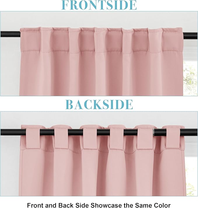 RYB HOME Kitchen Window Curtains Over Sink - Blackout Insualting Privacy Curtains for Kids Bedroom Kitchen Bathroom Basement Cafe Cabinet Tiers Drapes, 34 Width x 30 Length, 2 Panels, Peach Blush