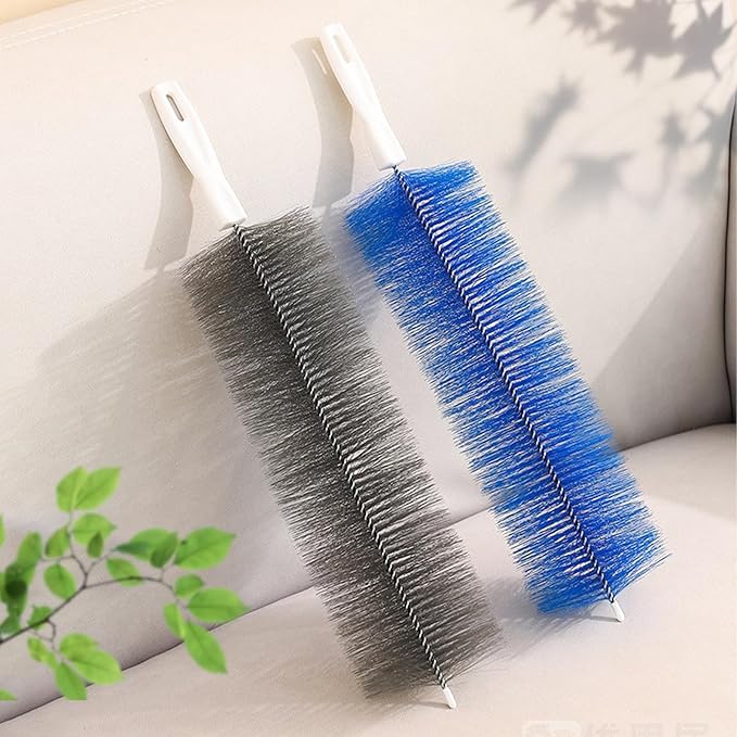 2 Pcs Cobweb Duster, Bendable Fan Cleaner Brushes Set Reusable, Plastic Microfiber Duster for Air Conditioning Shutters,Ceiling Fan, Blades, Curtains,Air Vents(Blue,Gray)