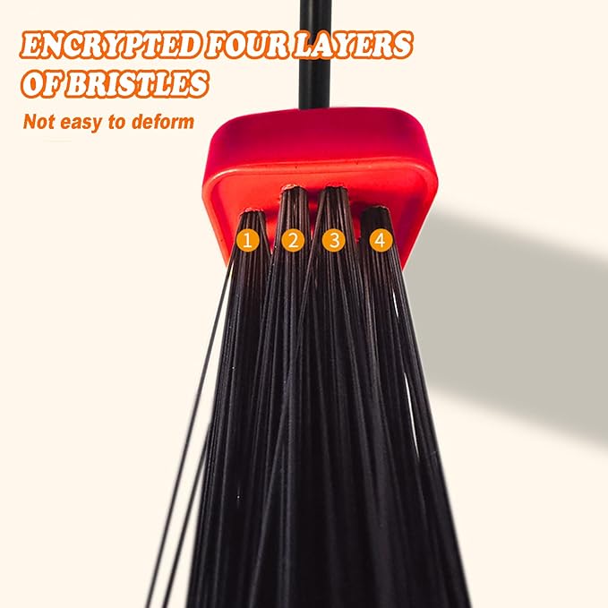 Heavy-Duty Adjustable Angle Broom with 56" Steel Handle - Ideal for Home, Garage, Kitchen, Bathroom, Office, and Outdoor Use - Durable & Efficient Cleaning Tool for Hard Floors (Red)