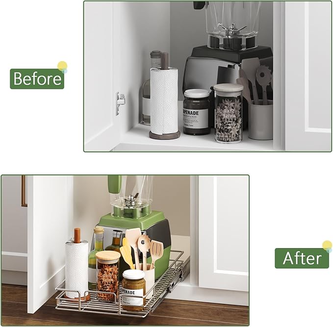 Pull Out Cabinet Organizer 22½" W x 21½" D, Heavy Duty Cabinet Pull Out Shelves, Slide Out Drawers Organization for Kitchen Cabinets Bathroom