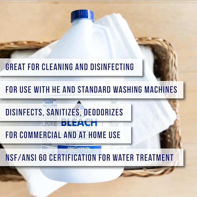 (6 Gallons) Ultra Germicidal Liquid Bleach - For Laundry, Disinfecting, Sanitizing, Deodorizing, Mold & Mildew Stain Remover - 1 Gallon Jugs