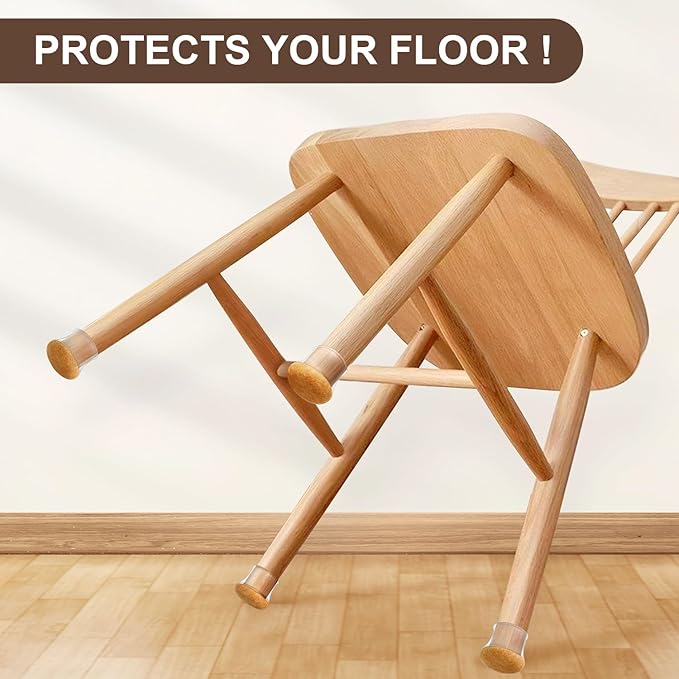 20 Pcs Chair Leg Floor Protectors for Hardwood Floors, Clear Rubber Furniture Sliders with Felt, Silicone Furniture Leg Caps Covers, Fit Round Diameter (1.2" to 1.4")