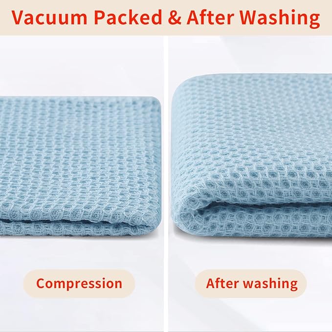 Homaxy 100% Cotton Waffle Weave Kitchen Dish Towels, Ultra Soft Absorbent Quick Drying Cleaning Towel, 13 x 28 Inches, 8-Pack, Sky Blue
