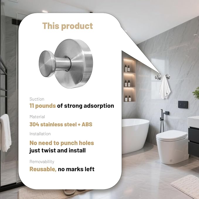4 Pcs Suction Cup Hooks for Shower,Removable Hooks,Towel Hook,Suction Hook for Bathroom, Bedroom, Glass Window (Bright Silver)