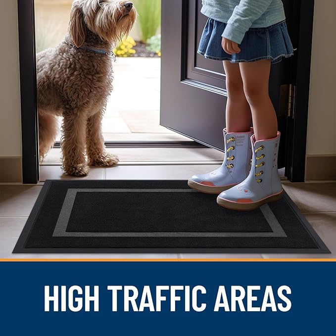 OLANLY Front Door Mat Indoor Outdoor Entrance, Waterproof All-Season, All-Weather Doormat, Sturdy Natural Rubber, Fade Resistant, Low Profile, Easy Clean Patio Porch Entryway Mat, 36x24, Black