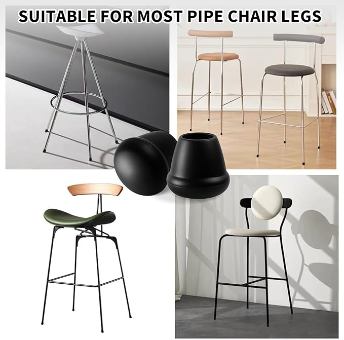 0.75 Inch Heavy Duty Rubber Chair Leg Caps - 8 PCS Non-Slip Furniture Floor Protectors with Metal Inserts for Wood, Tile, Carpet - Fits Chairs,Stools,Bar Stools