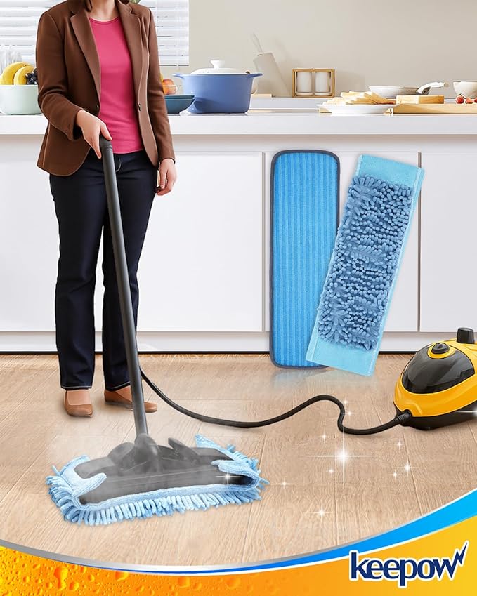KEEPOW Reusable Microfiber Mop Pads Compatible with Wagner 905e, 915e & 925e Steamers, Reusable Microfiber Cleaning Pad and Chenille Mop Pads for Hardwood Floor Cleaning 2+2 Pack (Mop is Not Included)
