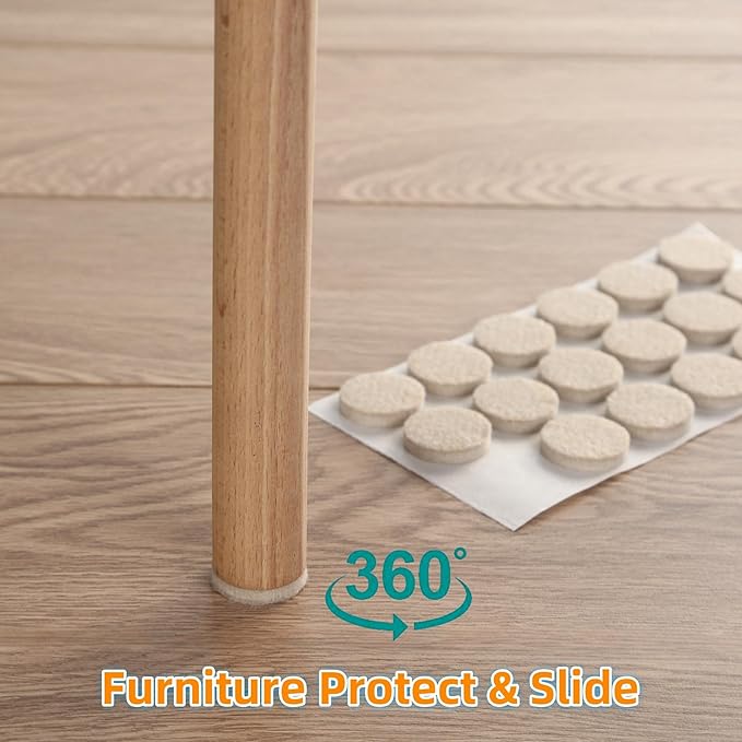 Furnigear Felt Furniture Pads for Hardwood Floors - Self Adhesive Chair Felt Pads, Floor Protector for Furniture Feet, Furniture Sliders Moving Furniture Smoothly - Anti Scratch 48 Pcs 1-1/2" Round