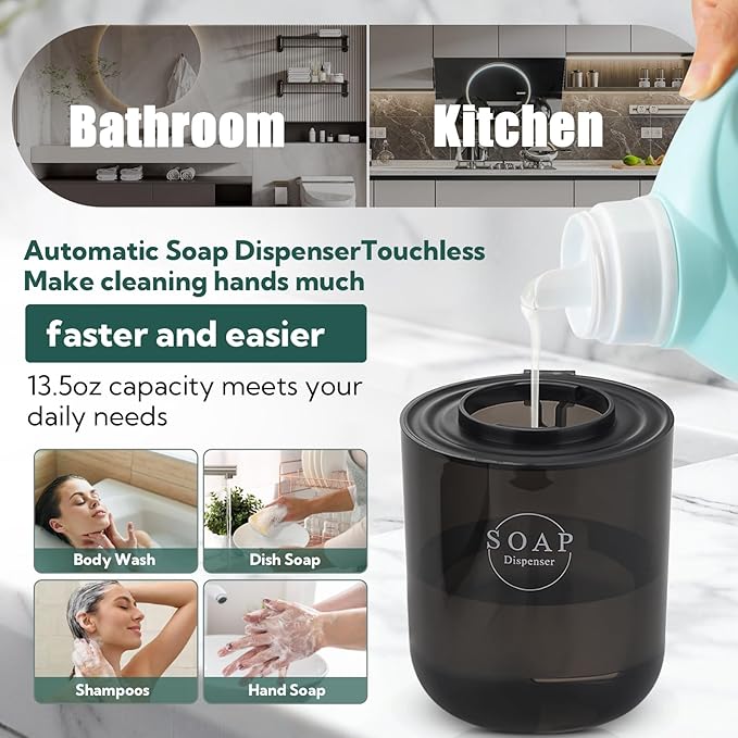 2 Pack Automatic Soap Dispenser, Touchless Automatic Liquid Soap Dispenser, Electric Wall Mounted Dispenser, 13.5oz/380ML USB Rechargeable with 4-Level Adjustment for Bathroom, Kitchen & Office