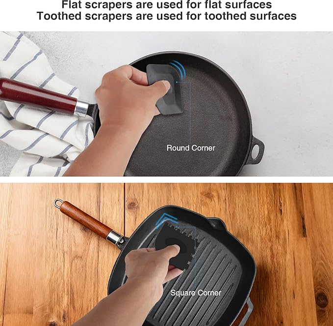 Cast Iron Scrubber and Scraper,Chain Mail Cleaner with Bamboo Handle & Draining Tray,316 Stainless Steel Brush for Cleaning Pots,Pans,Wok,Bakeware,Griddles, Grills,Dishes (Large Chain Mail)