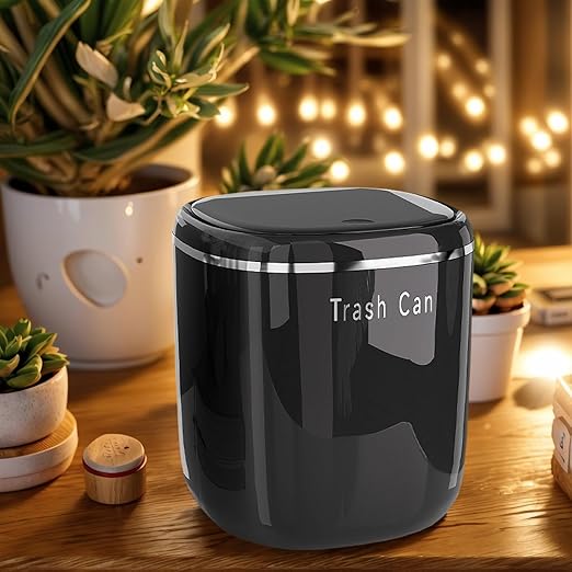 0.8 Gallon Desktop Mini Trash Can with Push-Open Lid, Small Waste Baskets Includes 50 Free Bags, Small Eco-Friendly PP Waste Bin for Office Desk, Bedroom, Bathroom Tiny Garbage Can (Black)
