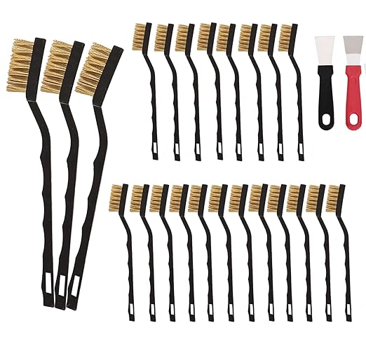 Mini Wire Brush Pure Brass Copper Wire Brush Set, Curved Handle Masonry Brush Wire Brush for Cleaning Welding Slag and Rust 20 Pcs