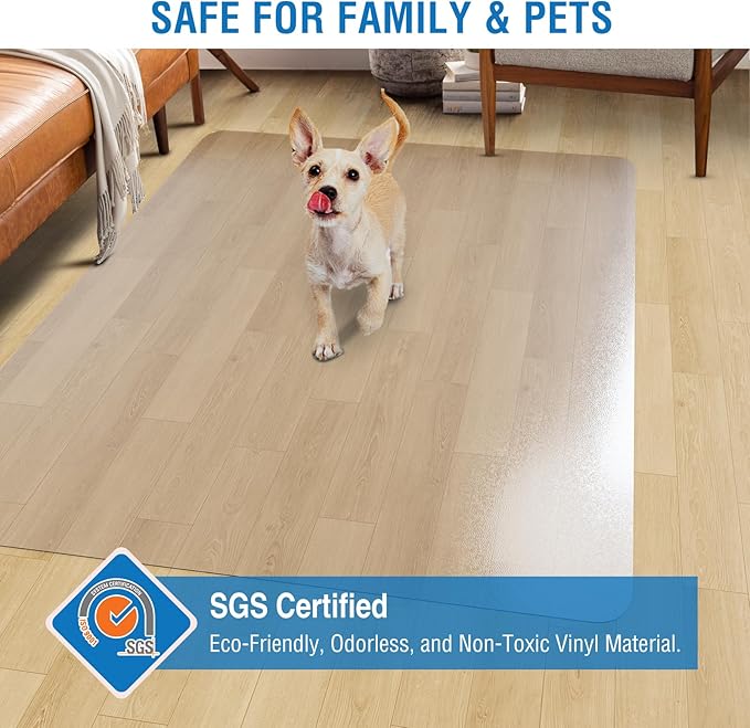Clear Chair Mat, 75" x 60" Large Chair Mat for Hard Floors, Easy Glide Desk Mat for Rolling Chair, Anti-Slip Vinyl Floor Mat for Home Office Living Room, Clear