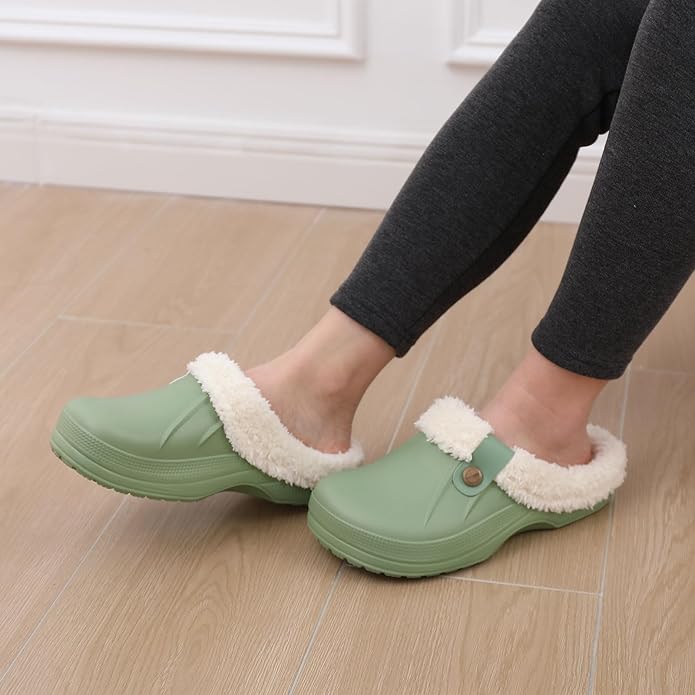 Beslip Classic Fur Lined Clogs Waterproof Winter Fuzzy Slippers for Women Men Indoor and Outdoor