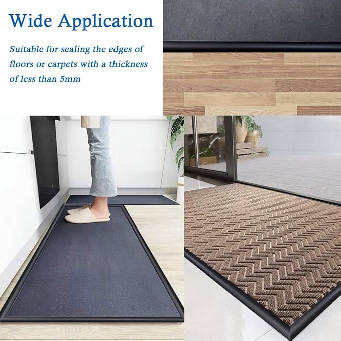 Floor Transition Strip Self Adhesive Carpet & Flooring Transitions Edging Trim Strip PVC Threshold Transitions Suitable for Threshold Height Less Than 3mm (10Ft, Black)