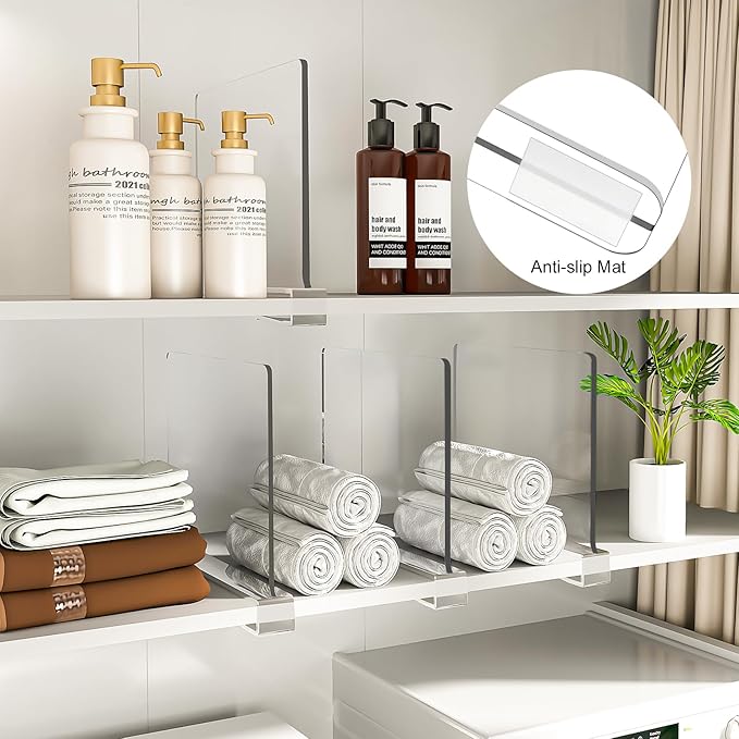 Shelf Dividers Purse Organizer for Closet: 12-Pack Acrylic Bag Storage Organizer for Handbags, Clutches, Clothes, Sweater, Towel on Wood Shelves