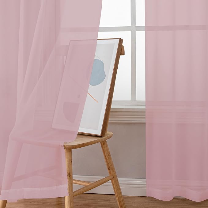 Chyhomenyc Sheer Curtains 24 Inch Length, Small Window Curtains for Bathroom Living Room Basement, Voile Short Rod Pocket Curtain Tiers, 42in Wx 24in L, 2 PCS, Blush Pink