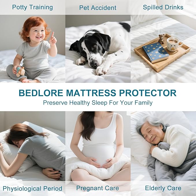 Waterproof Mattress Protector Queen Size - Breathable, Noiseless, Ultra-Soft Bed Cover, Mattress Pad Cover with Deep Stretchable Pockets 8"-21" (White)