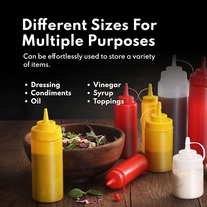 New Star Foodservice 26115 Squeeze Bottles, Plastic, 8 oz, Clear, Pack of 6