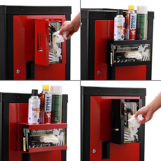 EMENTOL 2PCS Magnetic Glove/Tissue Dispenser Holder Set, Red and Black Glove Dispenser Wall Mount, Mount Onto Tool Box or in Workshops
