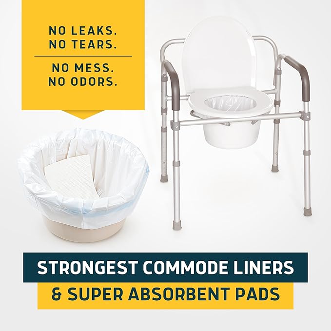 Lunderg Commode Liners with Absorbent Pads - Lemon Scent Medical Grade 150 Count Universal Fit - Disposable Bedside Commode Liners and Pads for Adult Chairs, Portable Buckets & Camping Toilet Bags