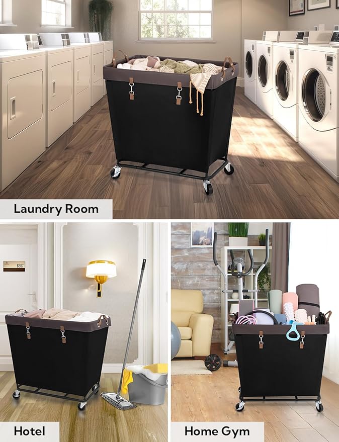 StorageWorks 320L Laundry Basket with Wheels, Extra Large Rolling Hampers for Clothing Organizer, Dirty Clothes Basket for Hote, Home, Closet, Dorm, Black