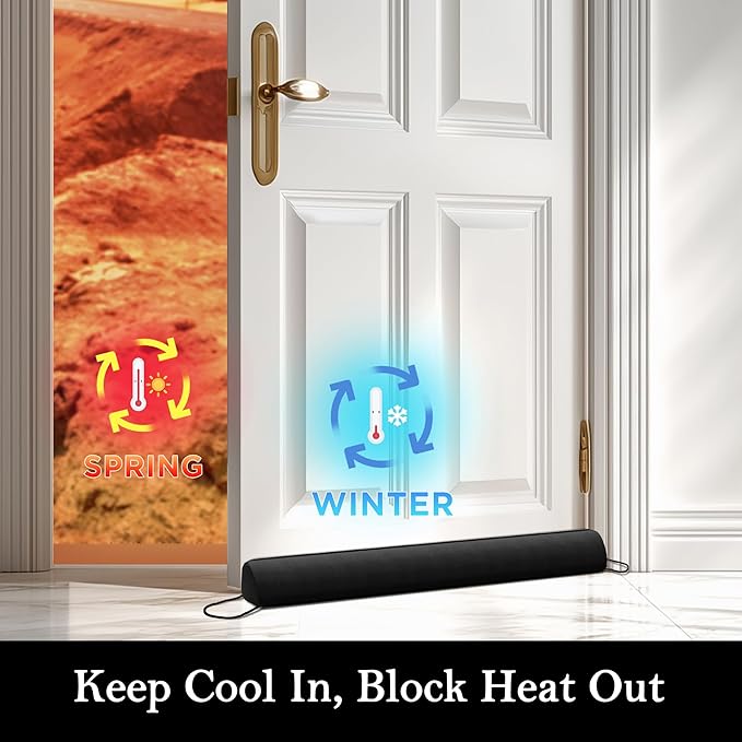 Sunolga 32" Door Draft Stopper Blocks Hot and Cold Air with Removable Washable Cover for Gaps Up to 3", All-Season Seal for Noise, Door Sweep for Bottom of Door and Window, Home Essentials, Black