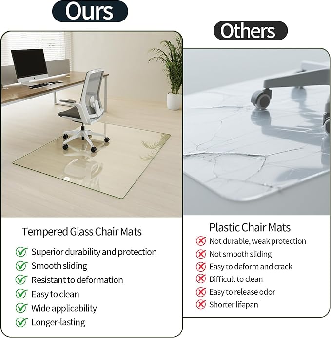 Koonmi Tempered Glass Chair Mat for Hardwood Floors & Carpets, 36" x 46“ Transparent Heavy Duty Office Floor Protector with Noise-Free Gliding Shatterproof for Home Office Desk