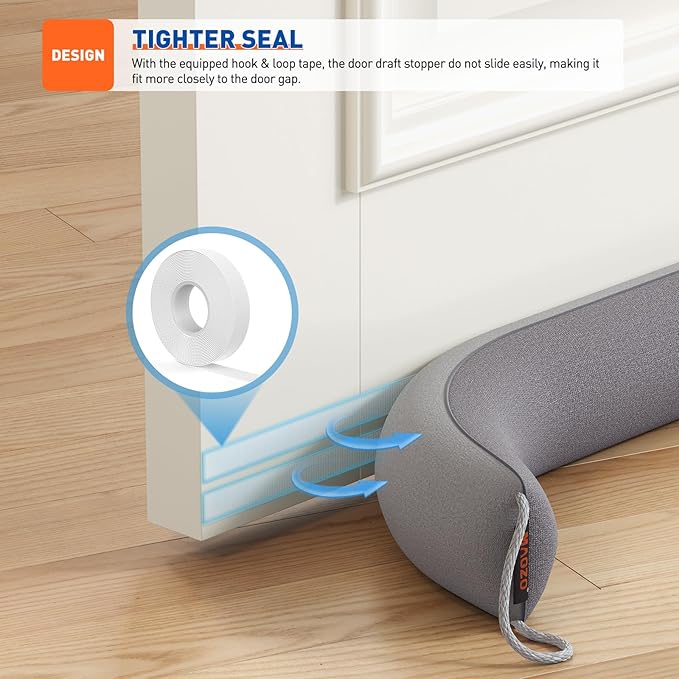 MAGZO Door Draft Stopper, 48 Inch Under Door Draft Blocker Noise Stopper, Weighted Wind Blocker Draft Guard for Bottom of Door, Gray