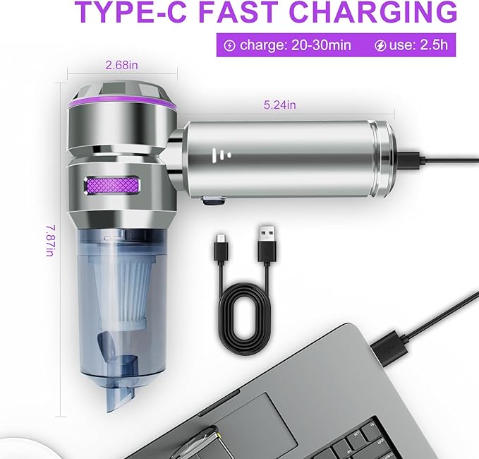 Car Vacuum Portable Cordless, 21000Pa Strong Suction Handheld Vacuum, 100W Auto Vac for Car Detailing, Home, RV Camping Use with 6000mAh Battery, Type-C Fast Charge & Blower Function