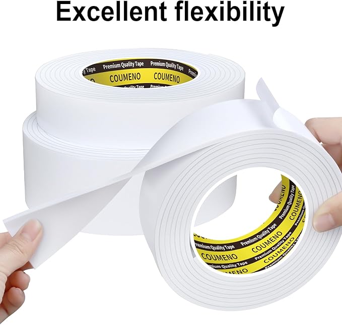 2 Pack Single-Sided Adhesive White Foam Tape, Single-Sided Sealing Strip Foam Pad Sponge Tape Window Weatherproof, Self-Adhesive Insulation Sealing Tape (White) 2inX16.4FT