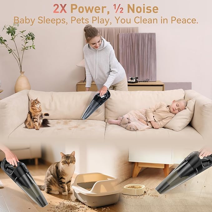 Handheld Vacuum Cordless Rechargeable with Charging Dock - 16000Pa Ultra-Strong Suction, Portable & Lightweight, Fast Charging, LED Light, 0.8L Super-Large Dust Cup, Long Battery Life for Home