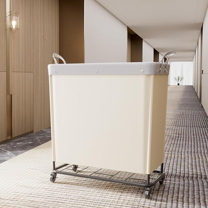 Lifewit 240L Laundry Basket with Wheels, Large Heavy Duty Commercial Rolling Laundry Hamper with Handles, Tall Steel Frame Laundry Cart for Laundry Room Bedroom Hotel Home Dorm, White