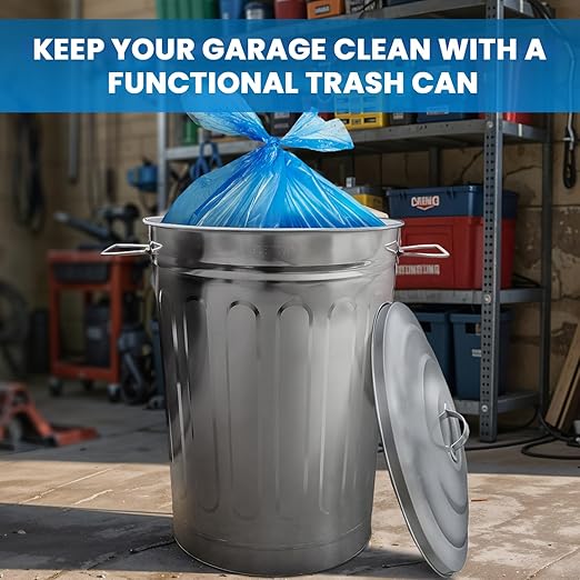 Plexon 13-Gallon Galvanized Steel Round Trash Can with Lid