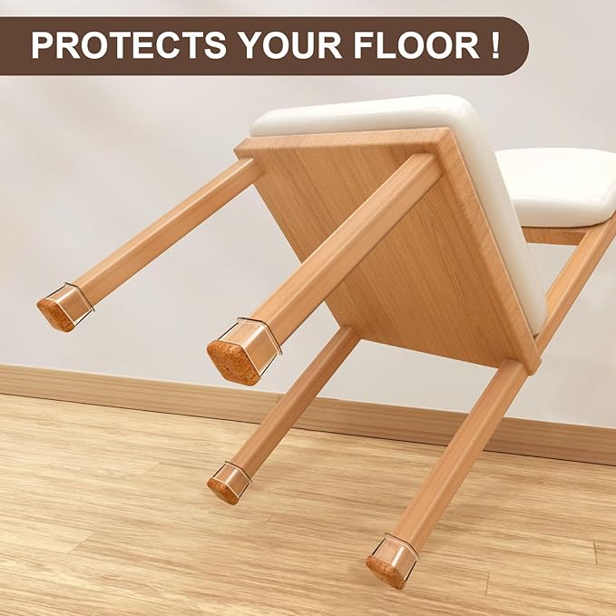 20 Pcs Chair Leg Floor Protectors for Hardwood Floors, Clear Rubber Furniture Sliders with Felt, Silicone Furniture Leg Caps Covers (Fit Square Diameter:13/16" to 1")