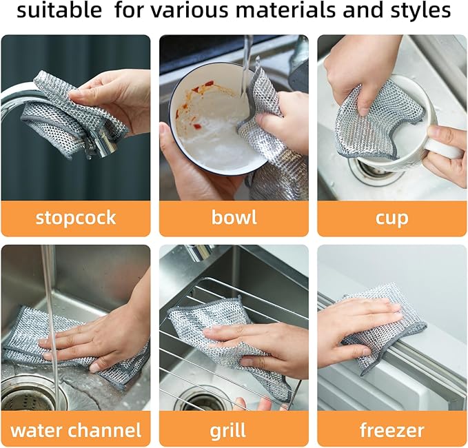 5Pcs Non Scratch Wire Dishcloth, Multipurpose Wire Dishwashing Rags, Steel Metal Wire Cloth Mesh Miracle Cleaning Cloths for Kitchen, Dishes
