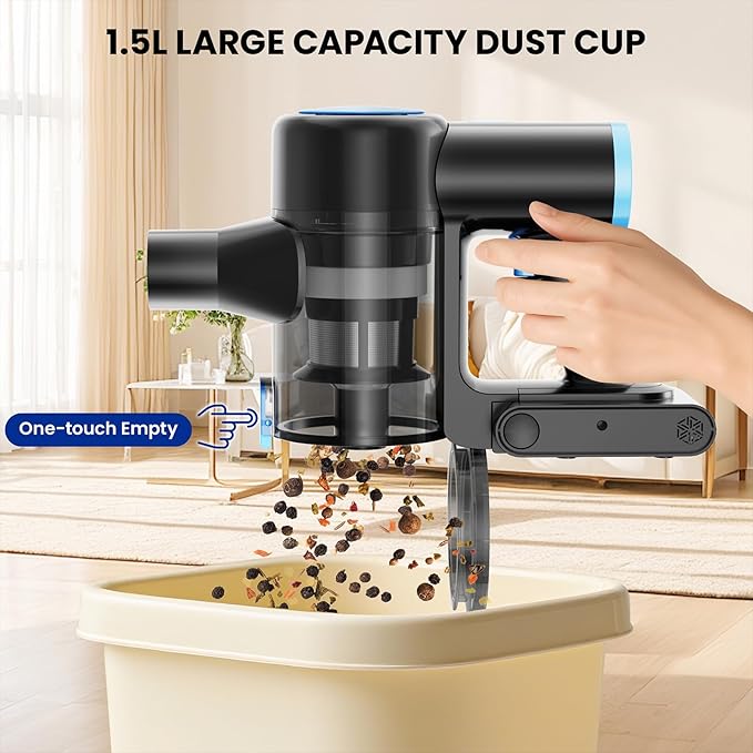 Cordless Vacuum Cleaner with 35Kpa Suction, Battery Vacuum Cleaner with LED Headlight & Anti-Tangle Brush, 6in1 Lightweight Cordless Vacuum for Home, Pet Hair, Hard Floors, Carpet